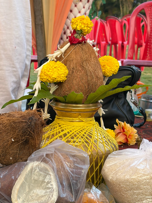 Traditional polished brass puja kalash